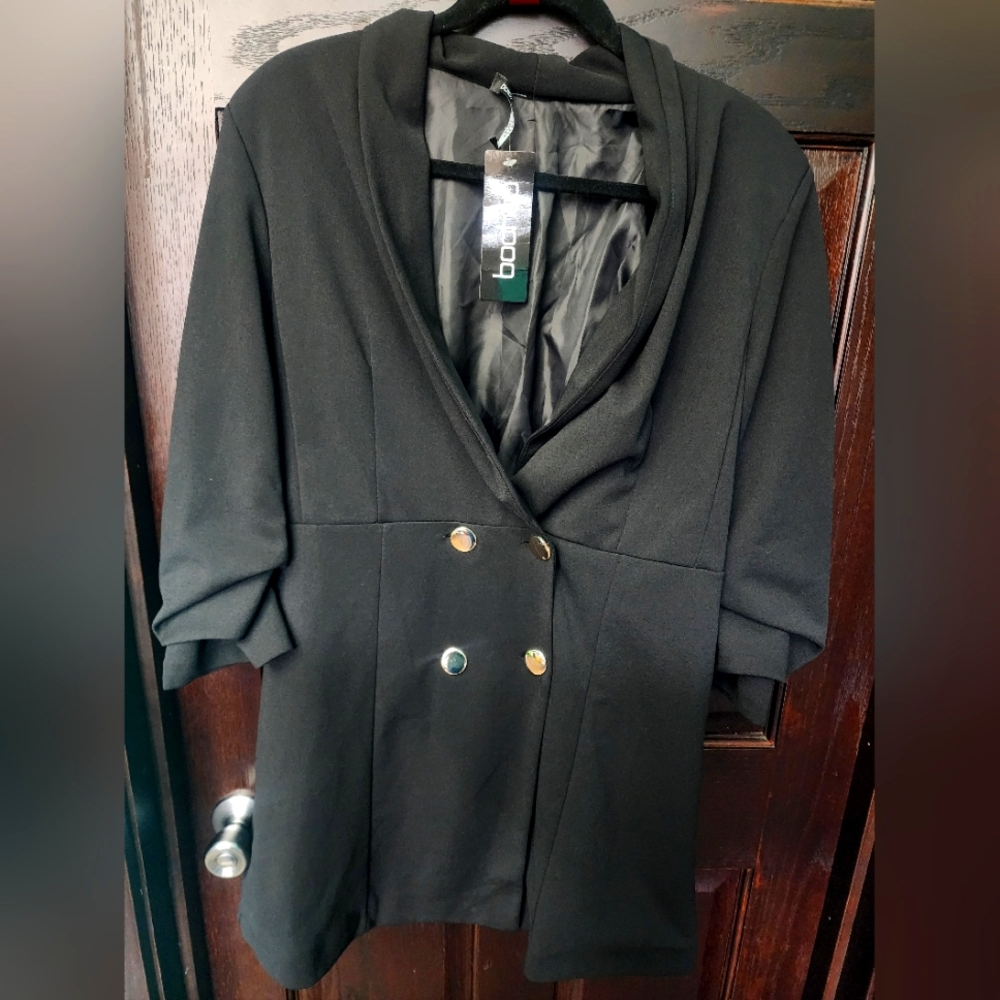 Boohoo Black Plus Double-Breasted Blazer Size 18